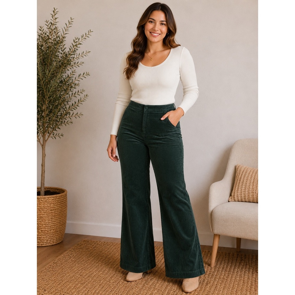 Kate Spade New York Dark‎ Green Corduroy Wide Leg High Rise Pants Size 2